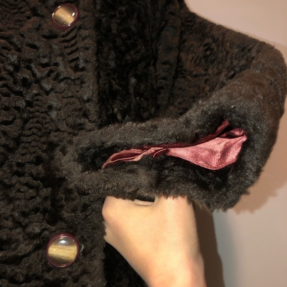 1960s Sheared Faux Fur Pea Coat Single Breasted 3 Button w Collar M/L Vintage - Picture 6 of 10